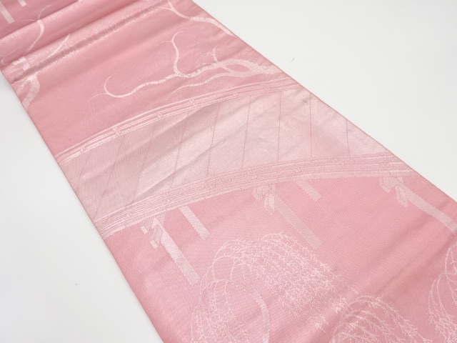 JAPANESE KIMONO / ANTIQUE FUKURO OBI / SILK / WOVEN BRIDGE & WEEPING WILLOW
